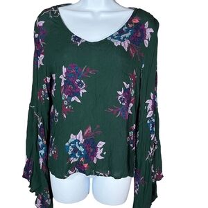 Altar'd State Dark Green Floral Blouse